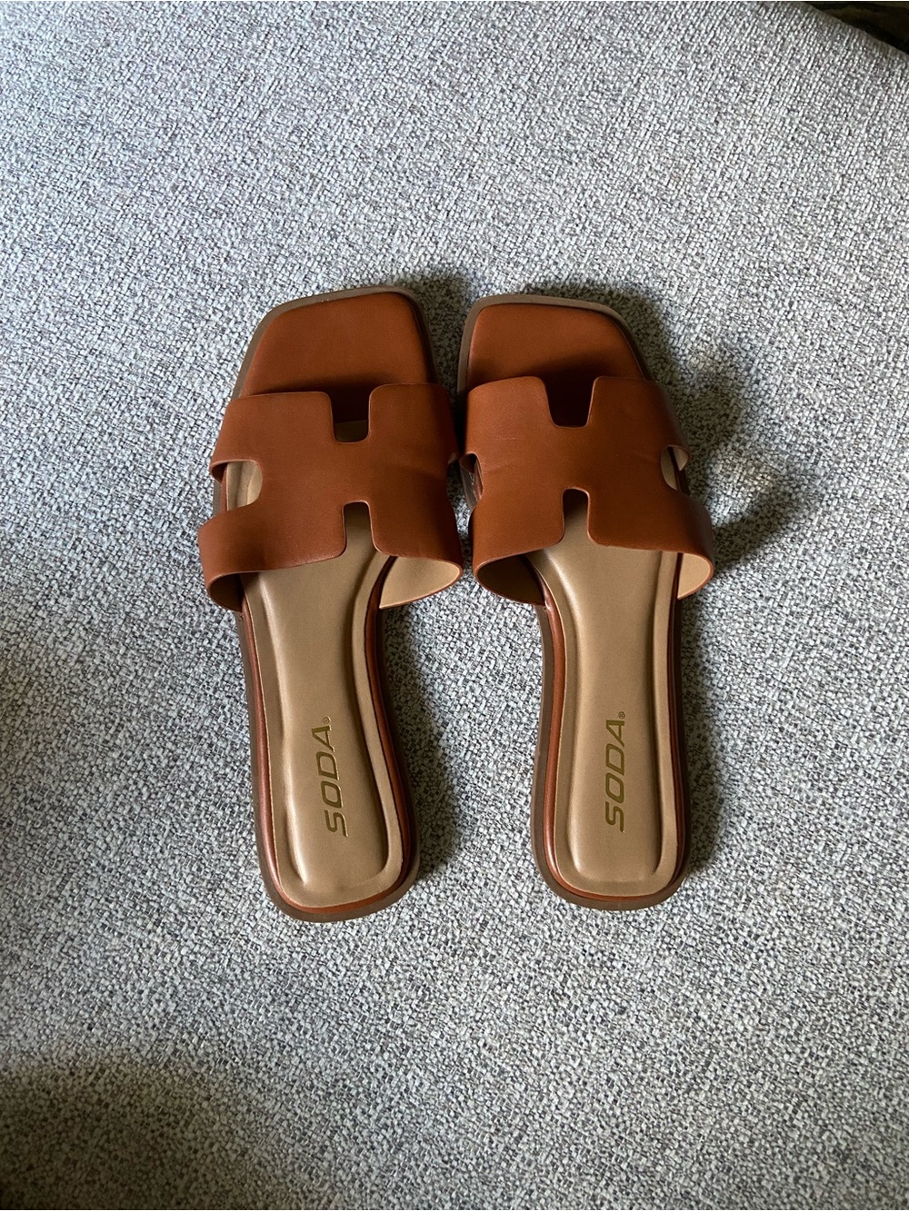 Soda Women's Cognac Brown Open-Toe Slide Sandals